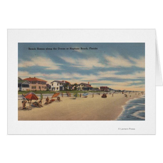 Neptune Beach, FL - View of Ocean Front Homes Hälsningskort (Framsidan Horizontal)