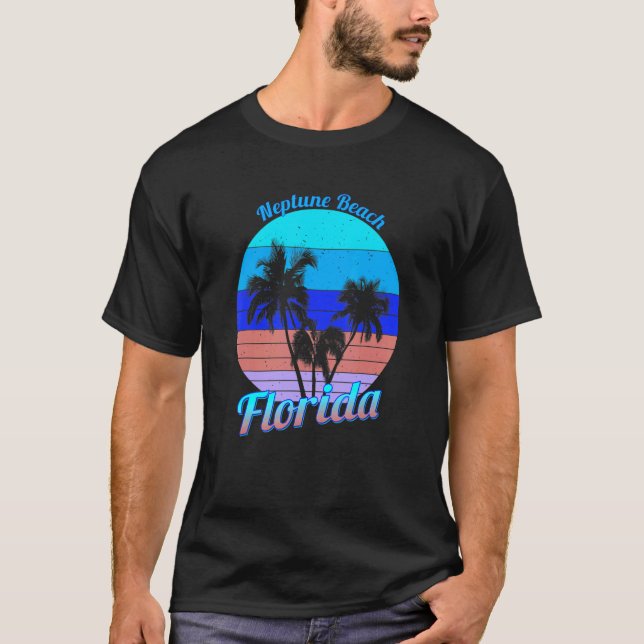 Neptune Beach Florida Retro Tropical Handflatan Tr T Shirt (Framsida)