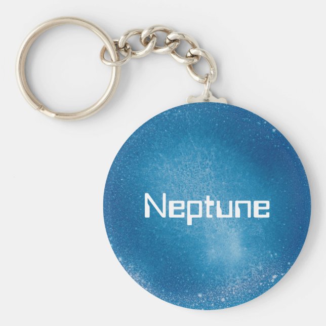 Neptune Planet i Medium Blue Nyckelring (Framsidan)