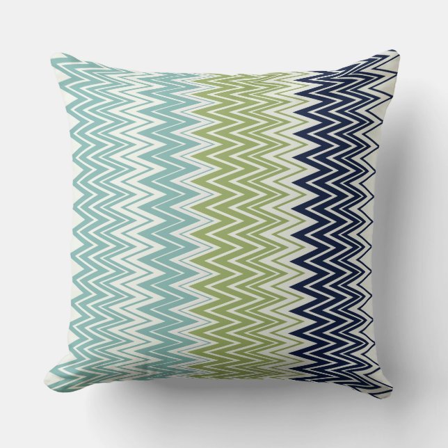 Neptune, Seashell, Grönt och marin Zigzags Kudde (Framsida)