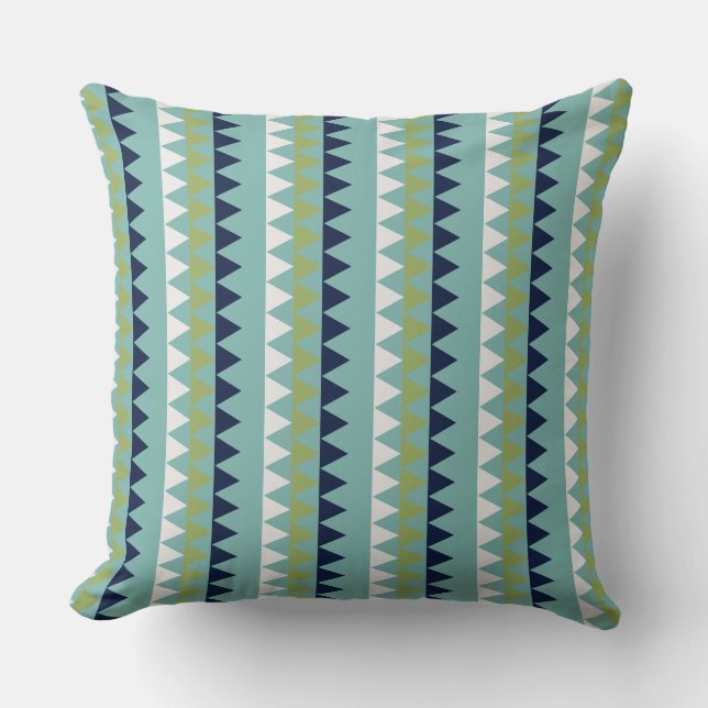 Neptune, Seashell, Grönt och marintrianglar Kudde (Framsida)