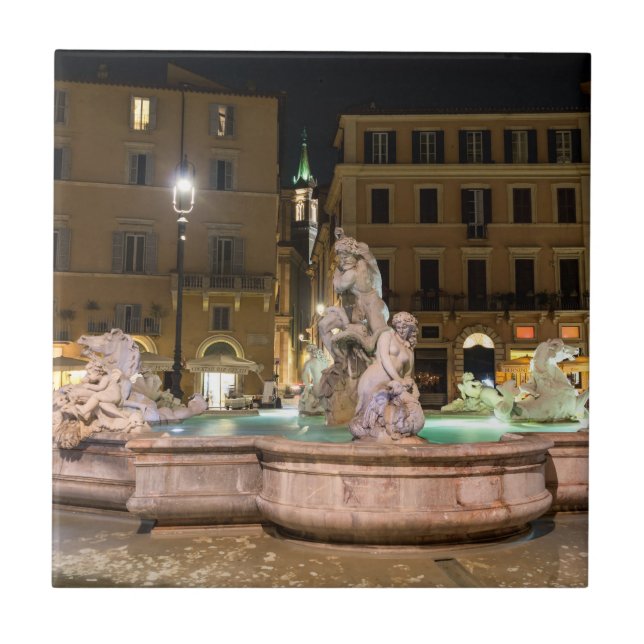 Neptunus fontän på Piazza Navona - Rom Kakelplatta (Framsidan)