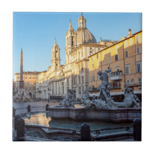 Neptunus fontän på Piazza Navona - Rom Kakelplatta