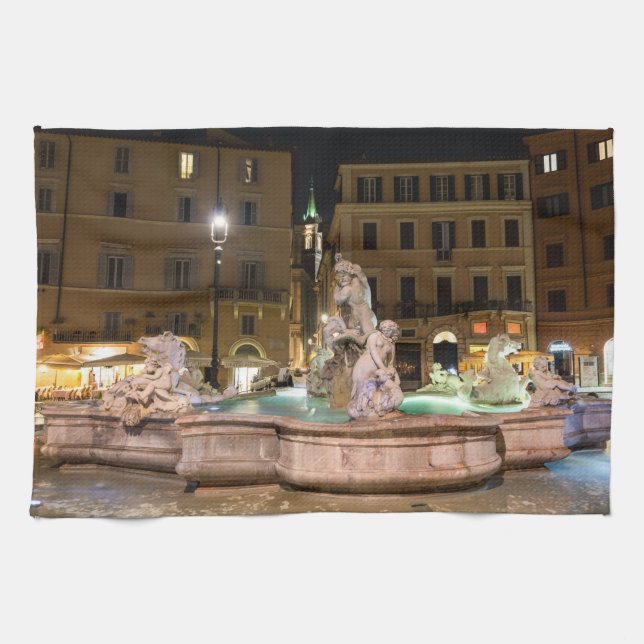 Neptunus fontän på Piazza Navona - Rom Kökshandduk (Horisontell)