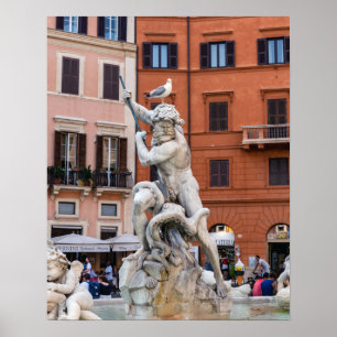 Neptunus fontän på Piazza Navona - Rom Poster
