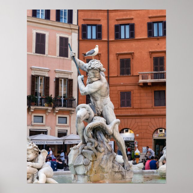 Neptunus fontän på Piazza Navona - Rom Poster (Framsidan)