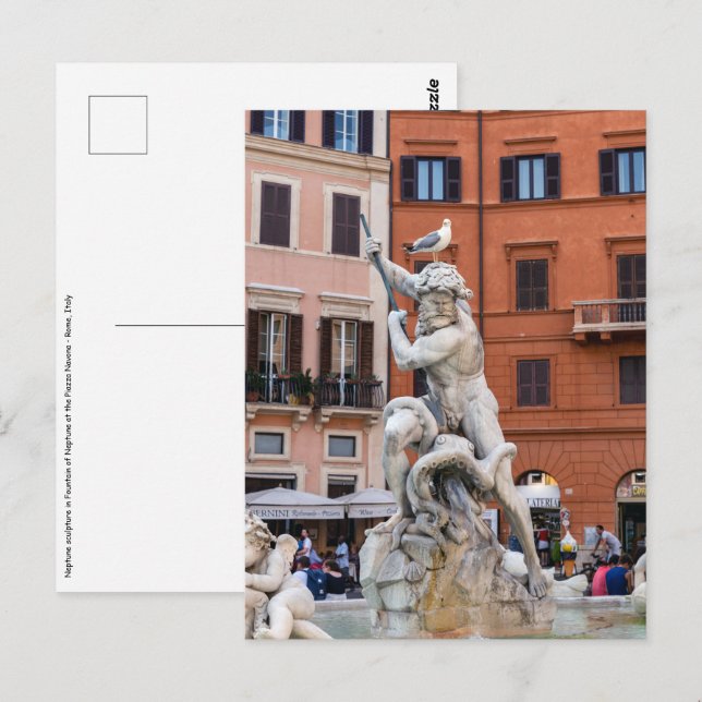 Neptunus fontän på Piazza Navona - Rom Vykort (Fram/baksida)