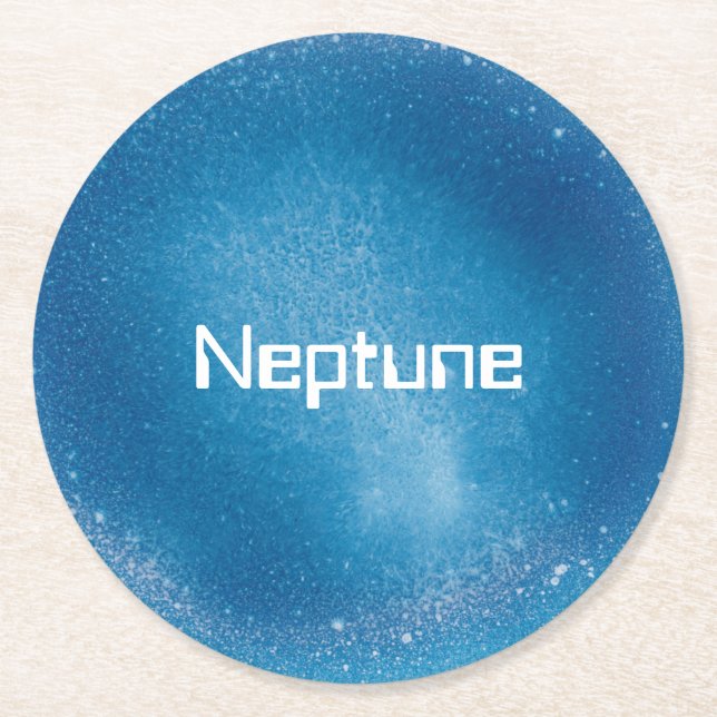 Neptunus Planet i Blått Underlägg Papper Rund (Framsidan)
