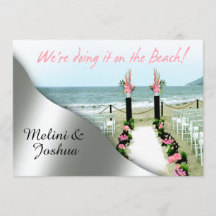 Ner Aisle Rosa Grått Silver Beach Wedding Inbjudningar