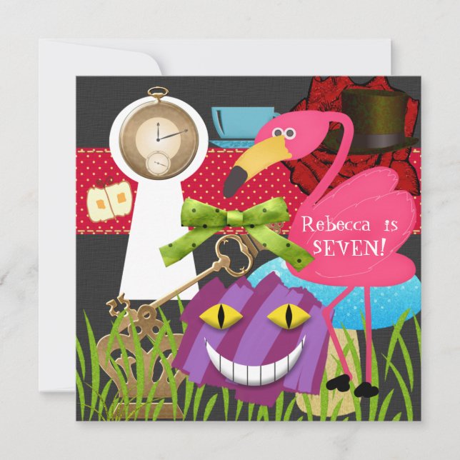 Ner kabbit Hål Underland Birthday Inbjudan (Framsida)