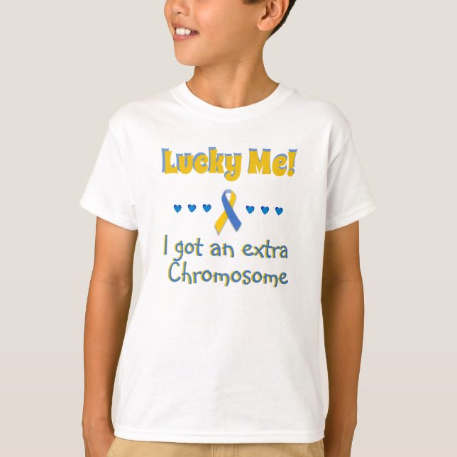 Ner Syndrome Lucky Me! Extra Chromosome - Hearts T Shirt (Framsida)