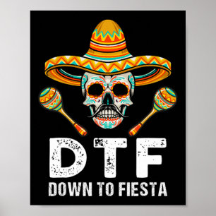 Ner till Fiesta Funny Mexican Party Skull Funny Ci Poster