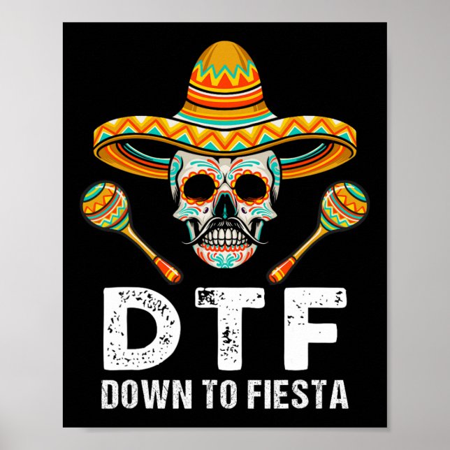Ner till Fiesta Funny Mexican Party Skull Funny Ci Poster (Framsidan)