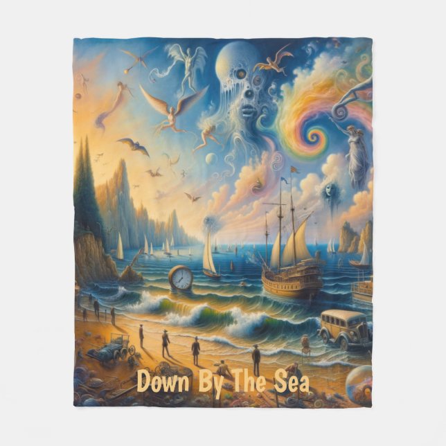 Ner vid havet: Ett surrealistiskt kustlandskap Fleecefilt (Framsidan)
