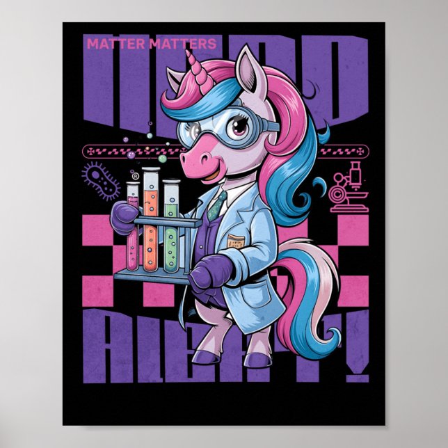 Nerd Alert - S - Cute Unicorn Scientist Sticker Poster (Framsidan)
