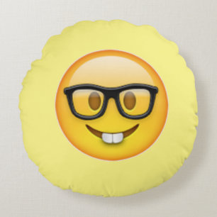 Nerd Boy Glasses Emoji Round Pillow Rund Kudde