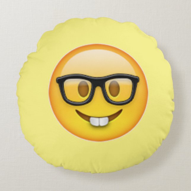Nerd Boy Glasses Emoji Round Pillow Rund Kudde (Framsidan)