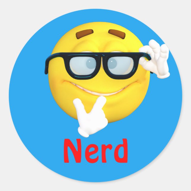 Nerd Emoji Emoticon Tecknad Ansikte Runt Klistermärke (Framsida)