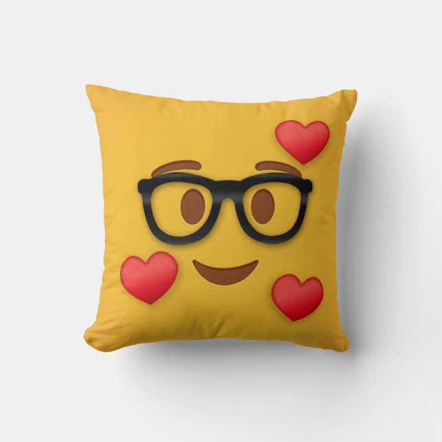 Nerd emoji med hjärtrunda kuddar (Framsida)