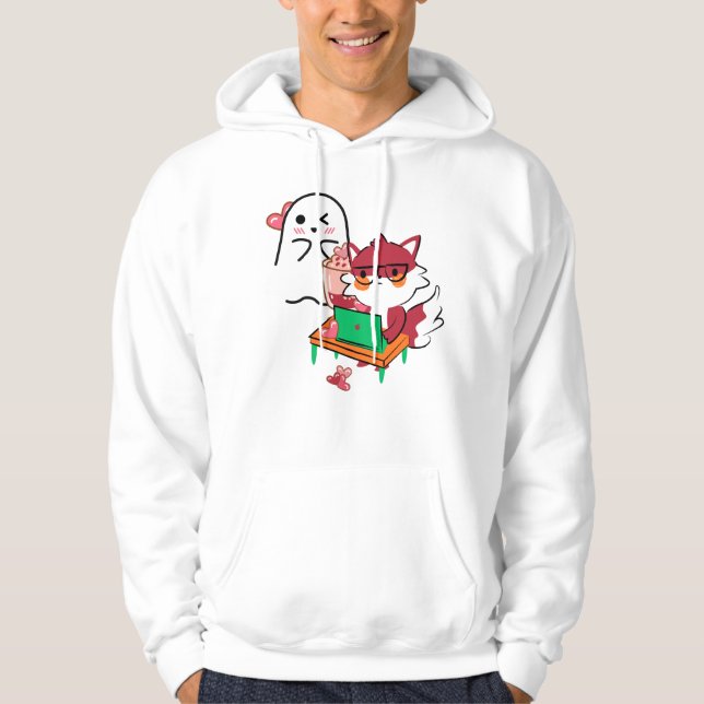Nerd Fox Arbetslaptop Söt Ghost & Sött Drick Hoodie (Framsida)
