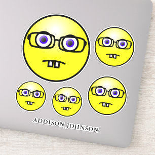 Nerd Geek Emoji Gult Ansikte Collection Add Namn 8 Klistermärken