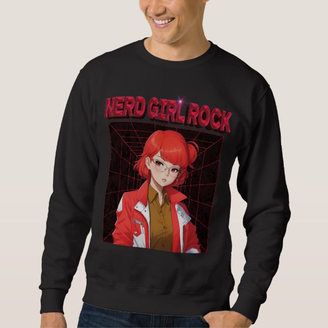 Nerd Rock Girl T-Shirt Lång Ärmad Tröja (Framsida)