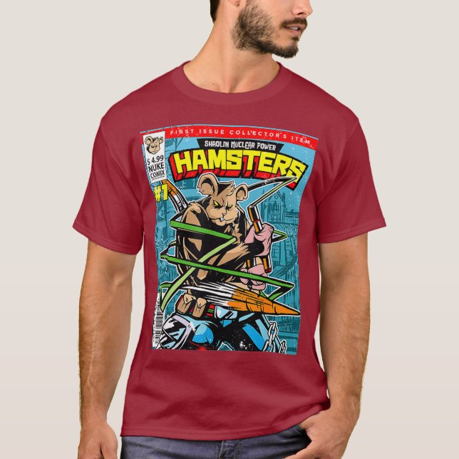 Nerd Tecknad Gift - Shaolin Nuclear Power Hamsters T Shirt (Framsida)