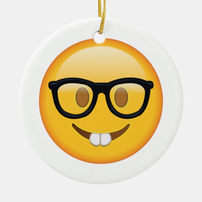 Nerd with Glasses - Emoji Julgransprydnad Keramik (Framsidan)