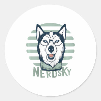 Nerdsky Classic Husky Rolig hund Runt Klistermärke