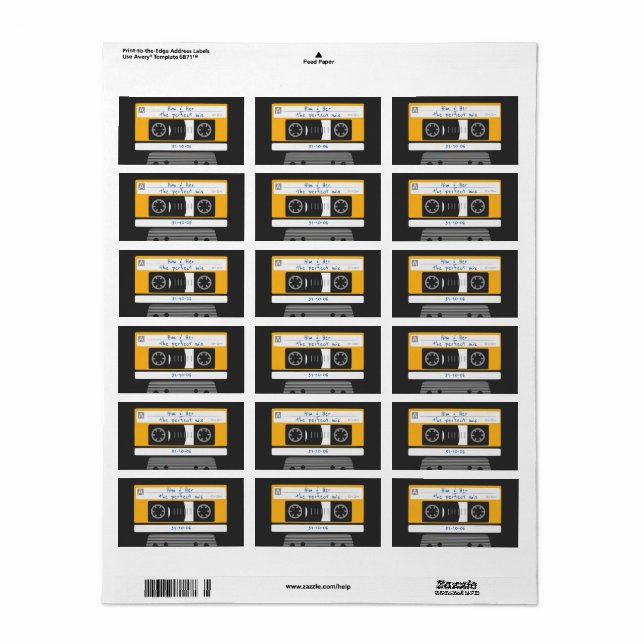 Nerdy 1980's Cassette Tape Gift Märkres Stickers Adressetikett (Helt Ark)