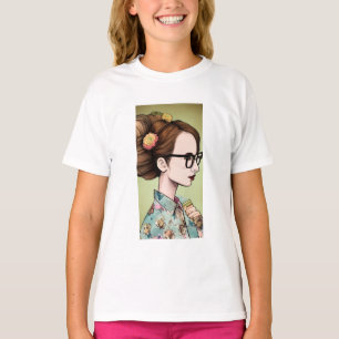 Nerdy Asian Girl Holding Bokar T Shirt