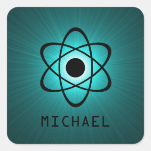 Nerdy Atomic Anpassade Stickers, Teal Fyrkantigt Klistermärke