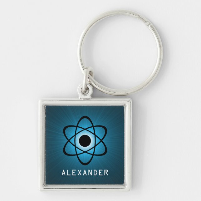 Nerdy Atomic Premium Keychain, blå Fyrkantig Silverfärgad Nyckelring (Framsidan)