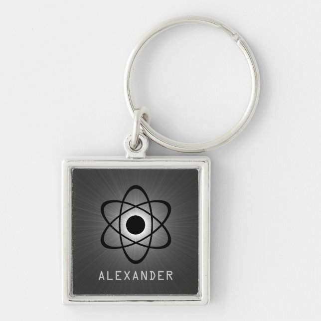 Nerdy Atomic Premium Keychain, Grått Fyrkantig Silverfärgad Nyckelring (Framsidan)