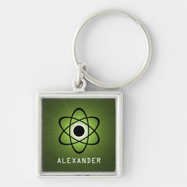 Nerdy Atomic Premium Keychain, Grönt Fyrkantig Silverfärgad Nyckelring (Framsidan)