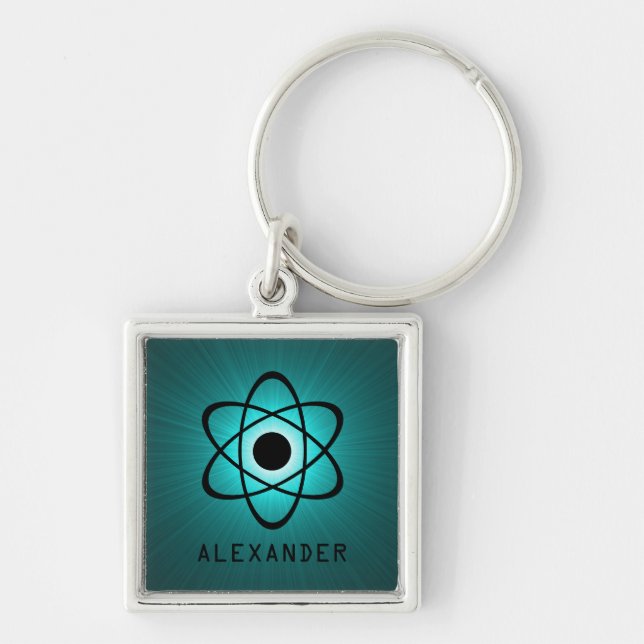 Nerdy Atomic Premium Keychain, Teal Fyrkantig Silverfärgad Nyckelring (Framsidan)