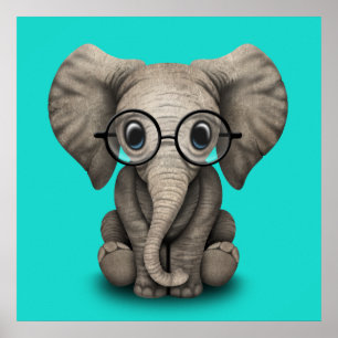Nerdy Baby Elephant Wearing Glass Poster