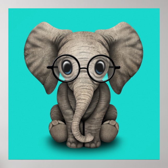Nerdy Baby Elephant Wearing Glass Poster (Framsidan)