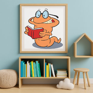 Nerdy Bookworm Reading A Bok Poster