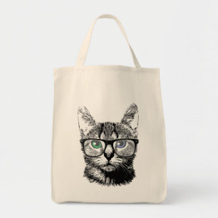 Nerdy Cat Hipster Kitten i Glass Tygkasse