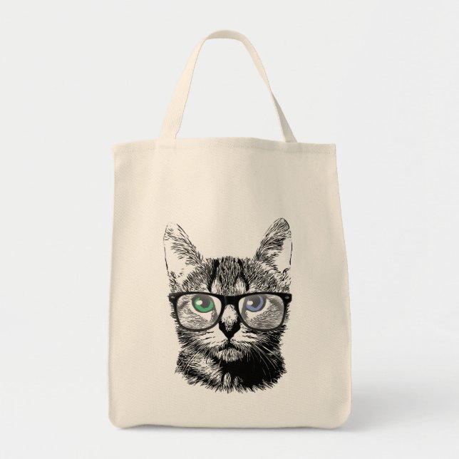 Nerdy Cat Hipster Kitten i Glass Tygkasse (Framsidan)