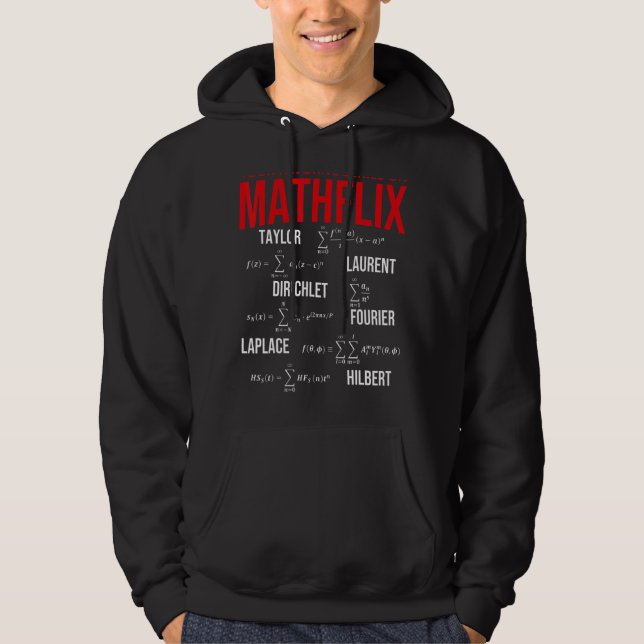 Nerdy din favoritserie på Mathflix Math Teache Hoodie (Framsida)