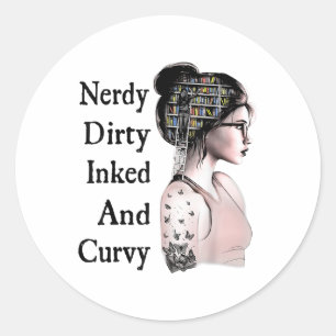 Nerdy Dirty Inked& Curvy Reading Älskare Tatto Runt Klistermärke