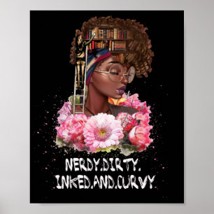 Nerdy Dirty Inled Curvy Women Kärlek Bok på huvude Poster