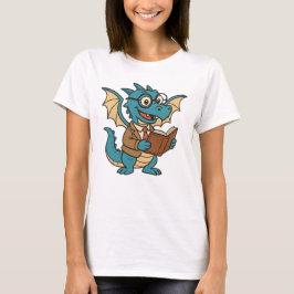 Nerdy Dragon Reading a Book T Shirt