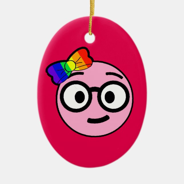 Nerdy flicka Emoji med exponeringsglas och Julgransprydnad Keramik (Framsidan)