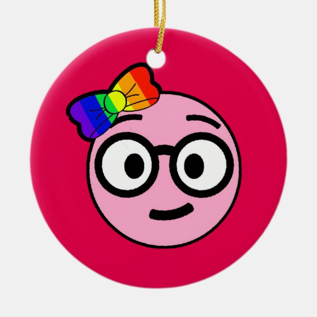 Nerdy flicka Emoji med exponeringsglas och Julgransprydnad Keramik (Framsidan)