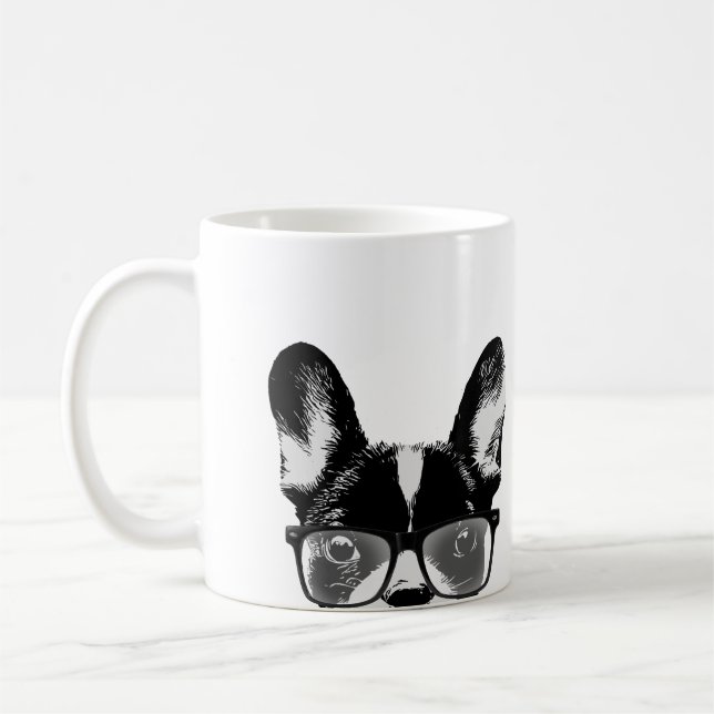 Nerdy fransk bulldoggHipsterhund Kaffemugg (Vänster)