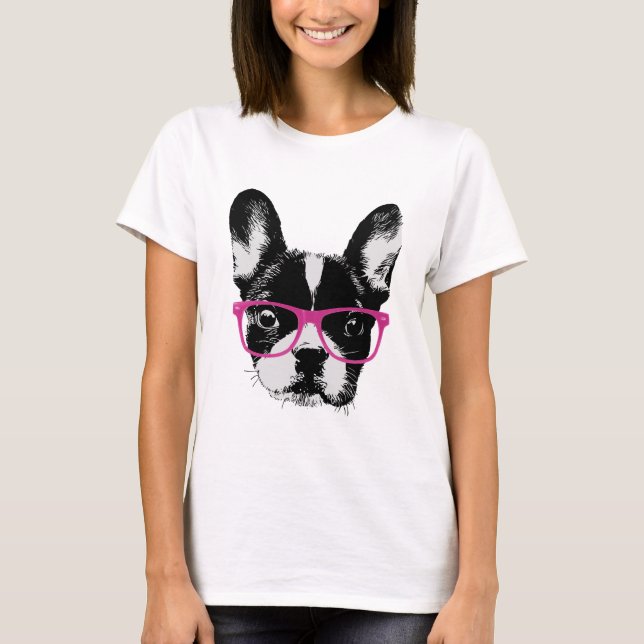 Nerdy fransk bulldoggmammaHipster Tee Shirt (Framsida)