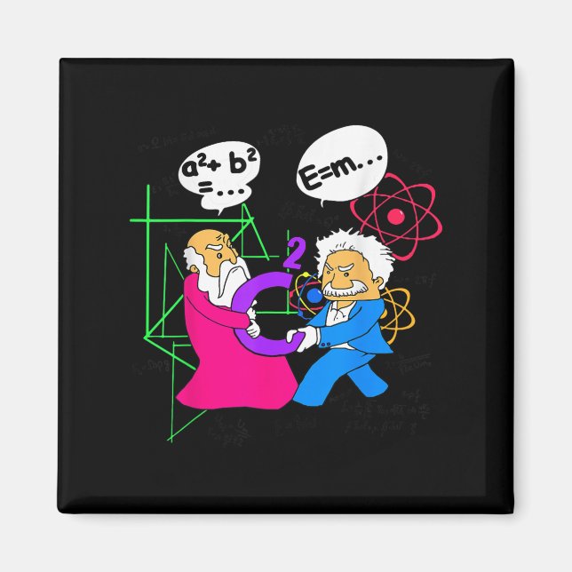 Nerdy Funny Pythagoras Fighting over C Squared Mat Magnet (Framsidan)